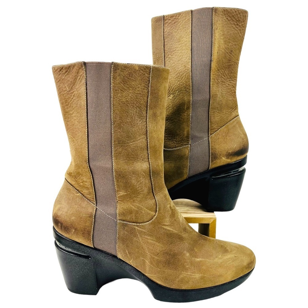 COLE Haan Nike Air Womens Tan Camel Ankle Boots Wedge Nubuck Leather Camel 9.5B
